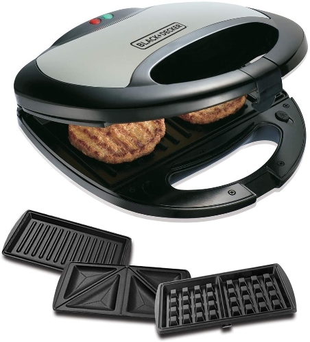 Show details for B&D Multiplate 2-Slice Sandwich, Grill & Waffle Maker, 750W - Black&Grey  