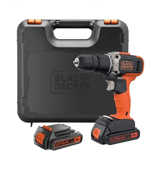 Picture of Black & Decker Cordless Hammer Drill 18V + 2 Batteries + KitBox - BCD003C2K-GB 