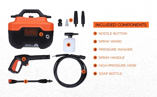 Picture of BLACK + DECKER 1300W 110 bar/1600 PSI Horizontal Pressure Washer-BEPW1300H-B5  