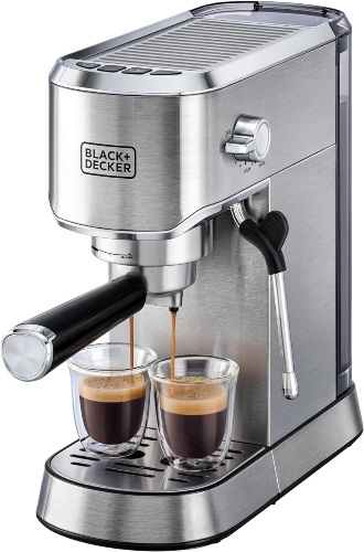 Show details for B+D Manual Barista Pump Espresso Coffee Machine, Cappuccino, Latte Macchiato, Milk Frother, 1450W, Silver  