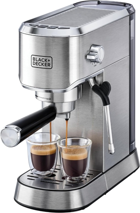 Picture of B+D Manual Barista Pump Espresso Coffee Machine, Cappuccino, Latte Macchiato, Milk Frother, 1450W, Silver  