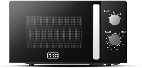 Picture of BLACK+DECKER Microwave Oven, 20L, 700W, 5 Power Levels, Defrost Function, 35-Min Timer, 255mm Glass Turntable for Even Cooking, Easy-Clean Cavity, Stylish Chrome Knobs – Black, MZ2005P-B5  