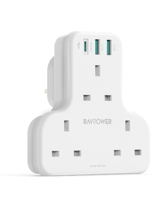Picture of RAVPower RP-PC1036 PD Pioneer 20W 3 port charger White UK Version with 3 AC plug