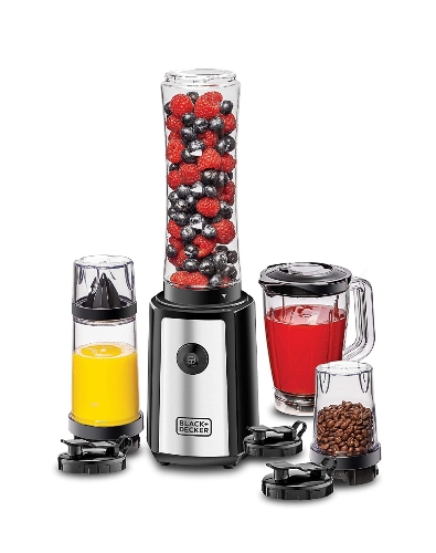 Picture of Black & Decker 300W 16 Piece 4-in-1 Personal Compact Sports Blender/Smoothie Maker with Citrus Juicer Grinder Mill, Silver/Black - SBX300BCG-B5  