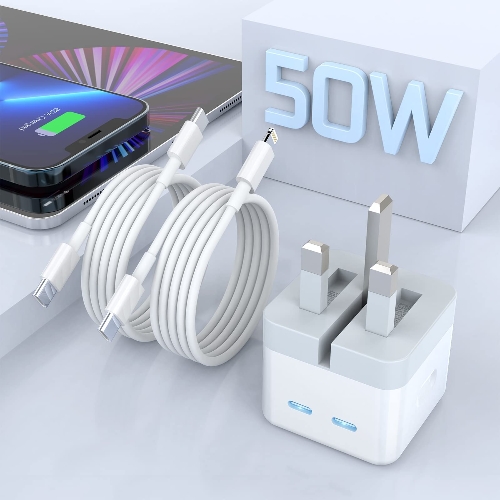 Show details for iOS Devices  Fast Charger, 50W Charger Plug and Cable, Dual USB-C Ports Quick Wall Charger
