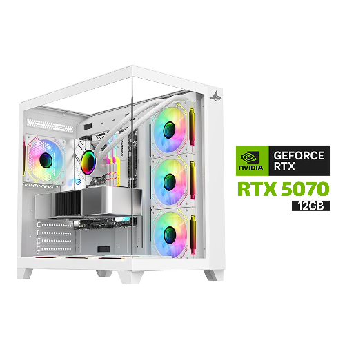 Picture of Gaming PC – AMD Ryzen 7 9700X, ASUS ROG STRIX B850-A WiFi 7, 32GB DDR5 6000MHz RAM, 2TB NVMe Gen4 SSD, RTX 5070 12GB White GPU, 850W Gold PSU, L360 Liquid Cooler White, Sharx Profin XI700W Case with 7 RGB Fans, Windows 11 Pro Licensed