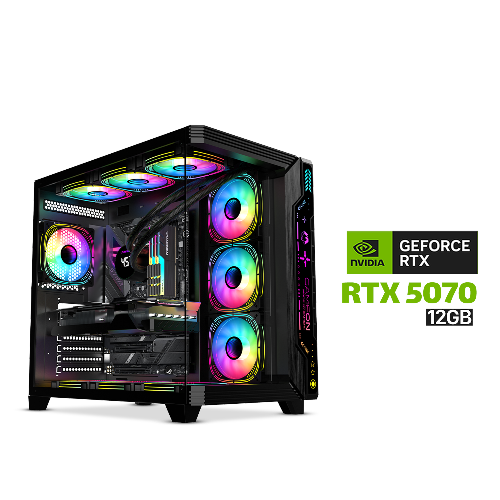 Picture of Gaming PC AMD RYZEN 7 7800X3D, MSI Pro B840-P WiFi DDR5 PCIe 4.0 MB, 32GB DDR5 (6000) RAM, 2TB NVMe (6000) SSD, RTX 5070 12GB VGA, 850 WATT GOLD PSU, AZZA L360 Liquid Cooler, GameOn Pulse Series Mid Tower Case With 7x RGB Fans, Windows 11 Pro License