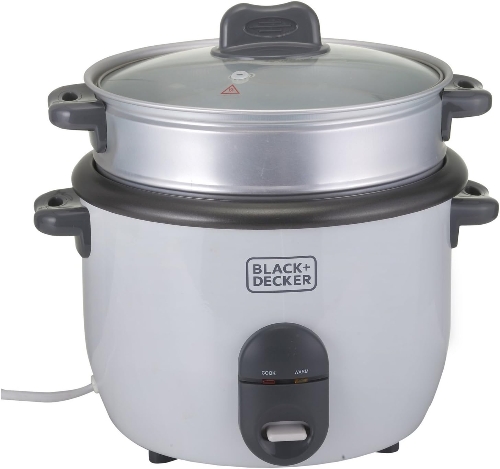 Picture of B+D Rice Cooker, 700W Power, 1.8L, Removable Non-Stick Bowl & Steaming Tray with Water Level Indicator, Glass Lid & Cool Touch for Healthy Meals 