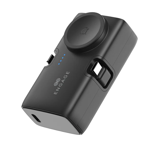 عرض تفاصيل بنك طاقة محمول مزدوج المنفذ Lightning/USB-C وشحن الساعة (5000 مللي أمبير/ساعة) (18 واط/ساعة) - أسود 