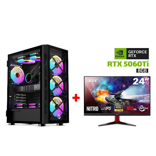 Picture of Gaming PC i7-14700F, MSI BOMBER B760 WIFI, 32GB RAM DDR5, 1TB NVME SSD, RTX 5060Ti 8GB VGA, 750 WATT PSU, L240 Liquid Cooler, GameOn Trident Series Case, Win 11 Pro (License), Acer Nitro VG0 (VG240Y) 24" FHD 180Hz Gaming Monitor