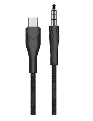 عرض تفاصيل كابل PowerO+ Stereo Link Premium Braided بطول 3.5 مم إلى TYPE-C، بطول 1 متر - أسود