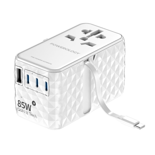 Picture of Powerology Universal GaN 85W Super Charger Retractable Type-C Cable - White