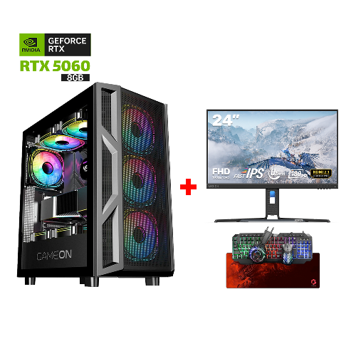 Picture of Gaming PC Intel Core i5-12400F,H610 D4 Motherboard,16GB Ram D4,1TB SSD NVME,RTX 5060 8GB VGA,750 WATT PSU,GameOn Trident Case,Win 11 Pro+Lenovo Legion R24E 24” FHD 180Hz HDMI 2.1 Gaming Monitor + Gameon All-In-One Keyboard,Headset,Mouse,Mousepad Bundle