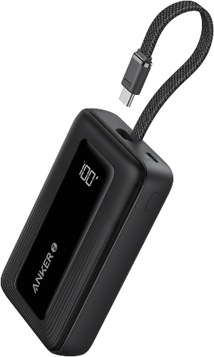 عرض تفاصيل باور بنك أنكر زولو مع كابل USB-C مدمج ، سعة 10,000 ملى امبير ، قدرة 30W ، لون أسود | A1688H11