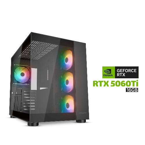Picture of Gaming PC AMD Ryzen 7 7800X3D CPU, B650M MotherBoard, 32GB DDR5 RAM, 1TB NVMe SSD, GeForce RTX 5060 Ti 16GB VGA, 750 WATT GOLD PSU, L240 Liquid Cooler, Cougar FV150 RGB Mid Tower Case With 4x RGB Fans, Windows 11 Pro License