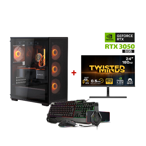 Picture of Gaming PC i5-12400F CPU,H610 D4 MB,16GB D4 Ram,1TB NVME SSD,RTX 3050 8GB VGA,650 WATT PSU,Cougar MX220 RGB Mid Tower Case,4x RGB Fans,Win 11 Pro (License) Twisted Minds 24'' FHD 180Hz Monitor,SharX Jaws Wried Gaming Keyboard,Mouse,Headset,MousePad