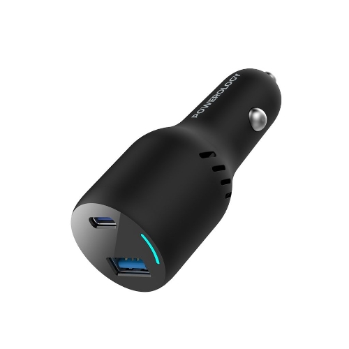 عرض تفاصيل شاحن سيارة Powerology 65W PD + QC3.0 LED ثنائي المنافذ - أسود