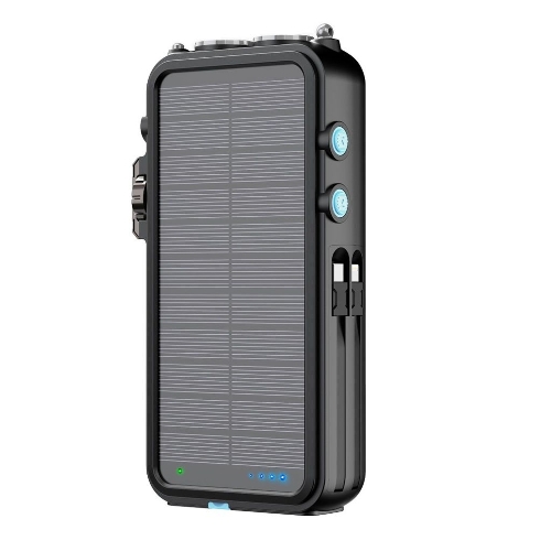 Picture of Powerology 16000mAh Solar Power Bank with FM Radio Speaker and Lights - Black