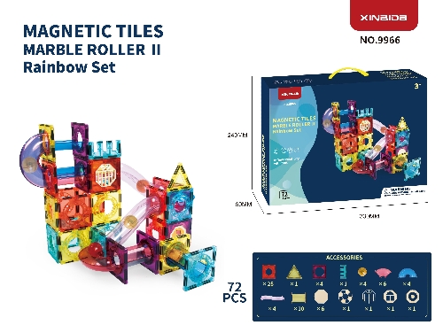 Picture of XBD Magnetic Tiles Marble Roller II Rainbow Set-72pcs ( 9966 )
