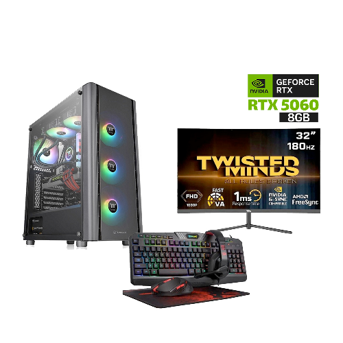 Picture of Gaming PC Ultra 5 225F CPU,ASUS H810 WIFI Motherboard,16GB RAM D5,1TB SSD NVME,RTX 5060 8GB VGA,750 WATT PSU,Thermaltake V250 TG Case 3-ARGB Fans,Win 11 Pro (License)+Twisted Minds 32" FHD 180Hz Curved Gaming Monitor+Redragon 4-in-1 RGB Wired Gaming