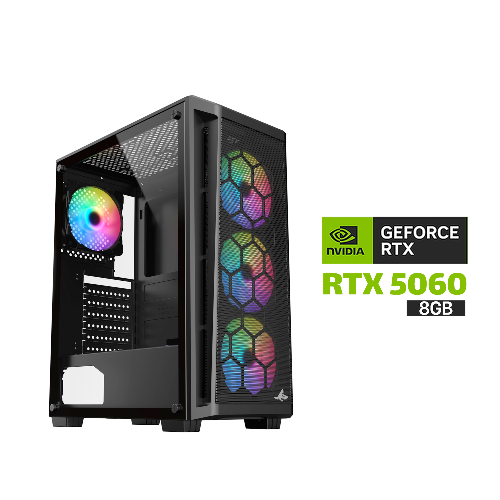 Show details for Gaming PC Intel Core i5-12400F Processor, H610 DDR4 Motherboard, 16GB DDR4 RAM, 1TB SSD NVME, RTX 5060 8GB VGA, 750 WATT PSU, Sharx Razorfin ATX Mid Tower Case, 4x Pre-Installed RGB Fans, USB Wi-Fi+BT, Win 11 Pro