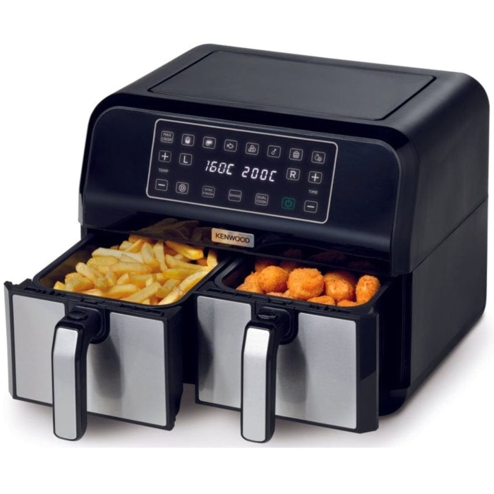 صورة مقلاة هوائية رقمية مزدوجة من كينوود سعة 4 لتر + 4 لتر، أسود/فضي - HFM75.000MB