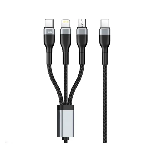 عرض تفاصيل كابل شحن سريع 3 في 1 من Engage USB-C بقوة 100 واط (USB-C / Lightning / Micro)
