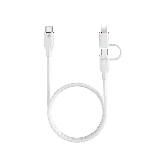 Picture of Engage Super Soft Silicone USB-C To USB-C Cable With Lightning Adapter (White)