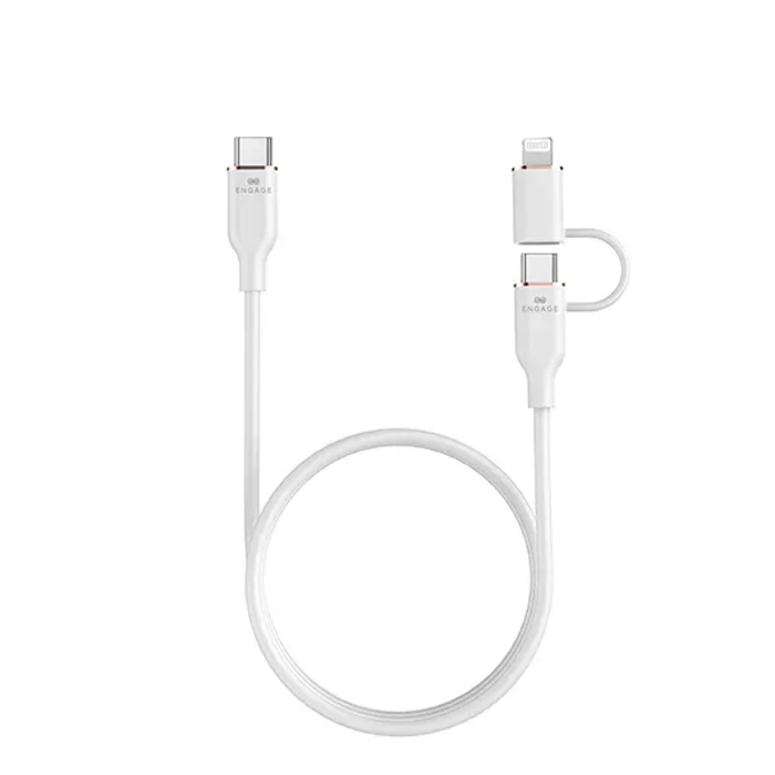 صورة كابل USB-C إلى USB-C من السيليكون فائق النعومة مع محول Lightning (أبيض)