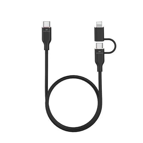 Picture of Engage Super Soft Silicone USB-C To USB-C Cable With Lightning Adapter (Black)