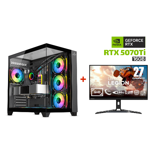 Picture of Gaming PC i9-14900K, ASUS ROG STRIX B760-F Wi-Fi, 64GB D5 RAM, WD 2TB GEN-4 SSD, ZOTAC RTX 5070TI 16GB VGA, 850W GOLD PSU, COUGAR L360 Liquid Cooler, Sharx Profin GX700 Mid Tower Case, Win 11 Pro + Lenovo R27QE 27" 2K 180Hz Gaming Monitor