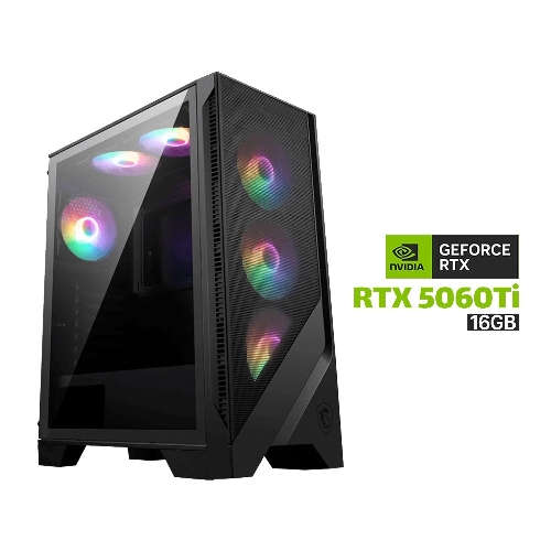 Picture of Gaming PC i7-14700F, B760M-A WiFi DDR5 Motherboard, 32GB DDR5 RAM, 1TB NVMe SSD, RTX 5060 Ti 16GB VGA, 750 WATT GOLD PSU, AZZA L240 Liquid Cooler, MSI MAG Forge 120A AirFlow Mid Tower Case With 6x RGB Fans Black, Windows 11 Pro License