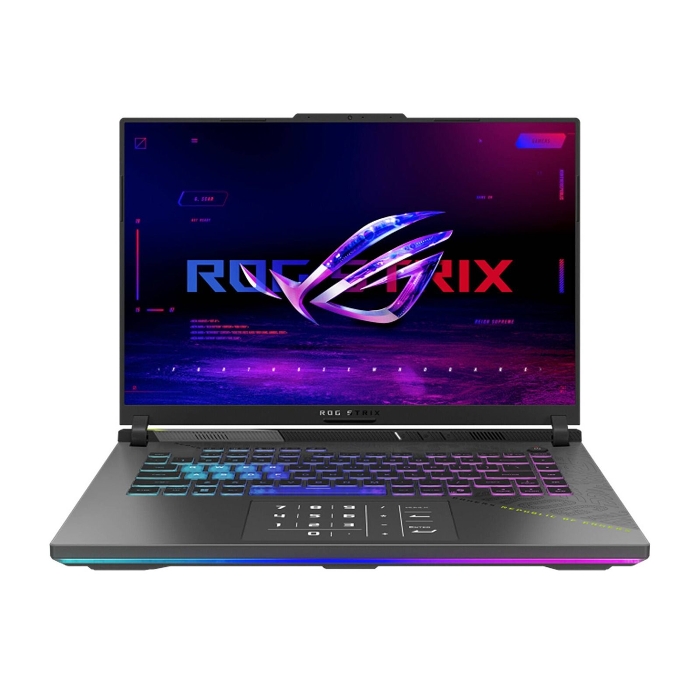 صورة لابتوب أسوس روج ستريكس G16 للألعاب، معالج AMD Ryzen 9-8940HX، ذاكرة وصول عشوائي (RAM) سعة 16 جيجابايت DDR5، قرص SSD سعة 1 تيرابايت NVMe من الجيل الرابع، بطاقة رسومات RTX 5070Ti سعة 12 جيجابايت، شاشة WUXGA مقاس 16 بوصة بتردد 165 هرتز، لوحة مفاتيح بإضاءة خلفية RGB رباعية المناطق، نظام التشغيل Windows 11 Home، رمادي إكليبس | 90NR0NJ7-M002W0