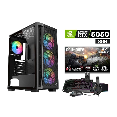 Picture of Gaming PC i5-14400F, H610 D4 Motherboard, 16GB D4 RAM, 1TB NVMe SSD, RTX 5050 8GB VGA, 750 WATT PSU, Sharx Razorfin R-200 Case, 4 RGB Fans, USB Wi-Fi Adapter, Windows 11 Pro (License) Gameon Call Of Duty FHD Gaming Monitor + SharX Jaws JS4X1 Gaming Bundle
