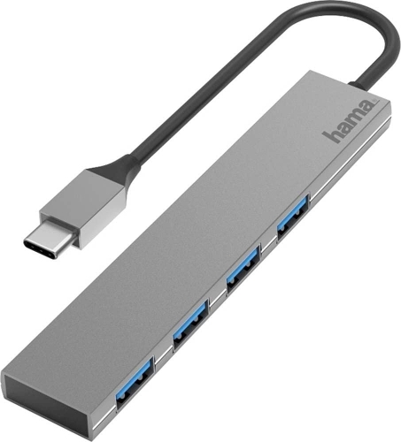 Show details for Hama USB Hub, 4 Ports, USB 3.2 Gen 1, 5 Gbit / s, Ultra-Slim, incl. USB-C Adapter