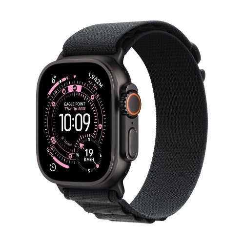 عرض تفاصيل ساعة Apple Watch Ultra 3 GPS + Cellular مقاس 49 مم، هيكل من التيتانيوم الأسود مع حلقة Alpine سوداء - كبيرة