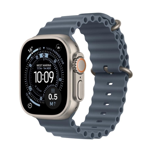 عرض تفاصيل ساعة Apple Watch Ultra 3 GPS + Cellular مقاس 49 مم، هيكل من التيتانيوم الطبيعي مع سوار Anchor Blue Ocean