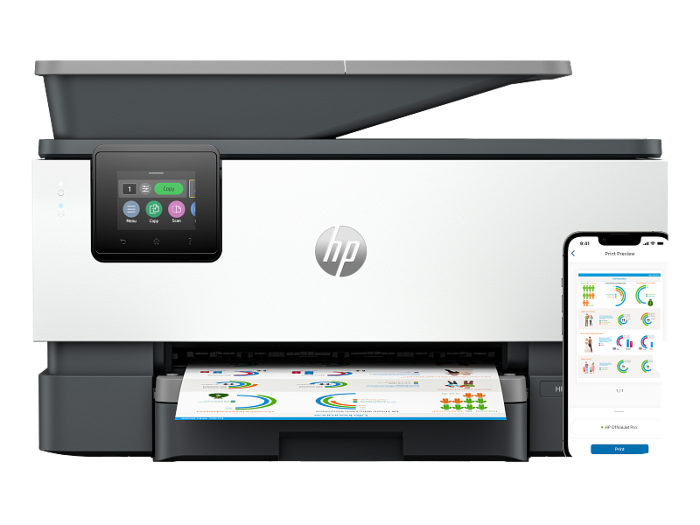 صورة طابعة HP OfficeJet Pro 9123 متعددة الاستخدامات - ٢٢ صفحة في الدقيقة / ٤٨٠٠ نقطة في البوصة / A4 / USB / LAN / Wi-Fi / فاكس / طابعة نافثة للحبر ملونة