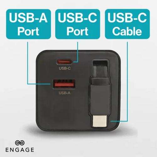 Picture of ENGAGE DUAL PORT C+A 65W GAN POWER ADAPTER W/USB-C CABLE(8954526522445)