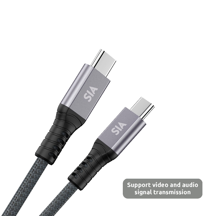 Picture of SIA BEAIDED C-C 240W CABLE WITH 40GBPS DATA TRANSMISSION SUPPORT VIDEO AND AUDIO, EMARK IC - 1.0M  GRAY