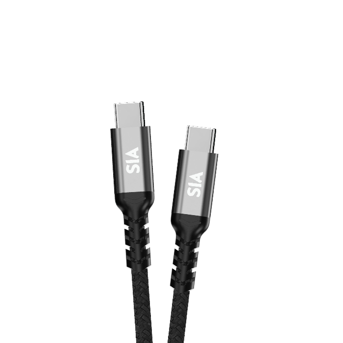 Picture of SIA BEAIDED C-C 100W CABLE WITH 10GBPS DATA TRANSMISSION SUPPORT VIDEO AND AUDIO, EMARK IC - 1.0M BLACK WITH GRAY SHELL