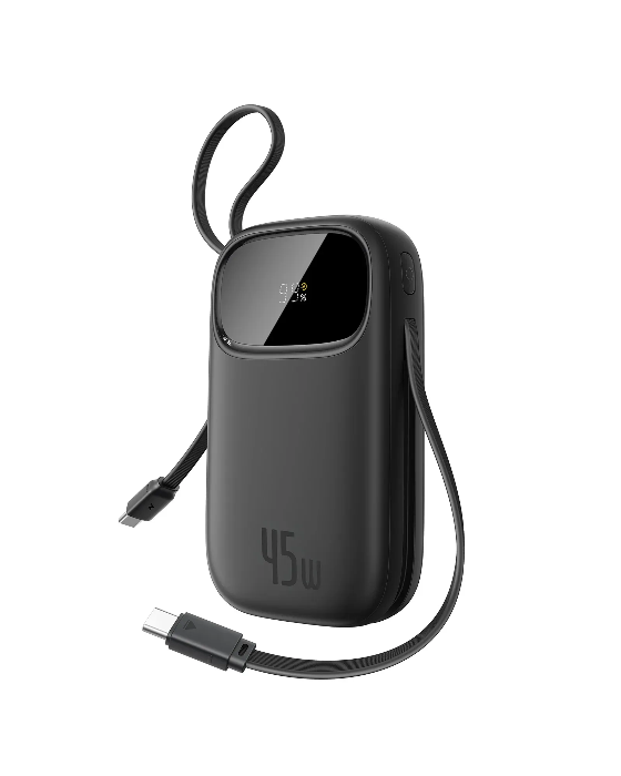 Picture of Baseus EnerFill FC31 Qpow3 Digital Display Power Bank with 2 Built-in USB-C Cables 10000mAh 45W - Cosmic Black