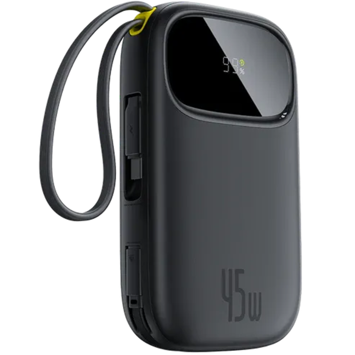صورة شاحن متنقل Baseus EnerFill FC31 Qpow 3 بشاشة رقمية مع كابلات USB-C+iP، قوة 20,000 مللي أمبير/ساعة، قوة 45 واط - أسود كوزميك
