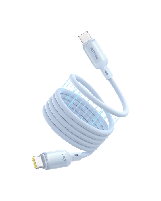 صورة كابل شحن سريع من باسيوس بيكو جو مغناطيسي من السيليكون السائل، من USB-C إلى USB-C، بقوة 240 واط، بطول متر واحد - أزرق جلاكسي