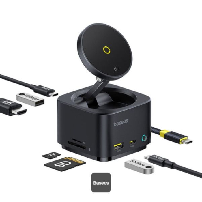 Picture of Baseus MagPro II 7-in-1 HUB Magnetic Wireless Charging 15W - Cosmic Black