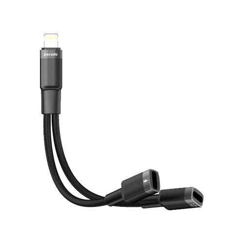 Picture of Porodo Lightning Connector Audio & Charge Adapter(0.12m)  Black  PD-LLJHCA-BK