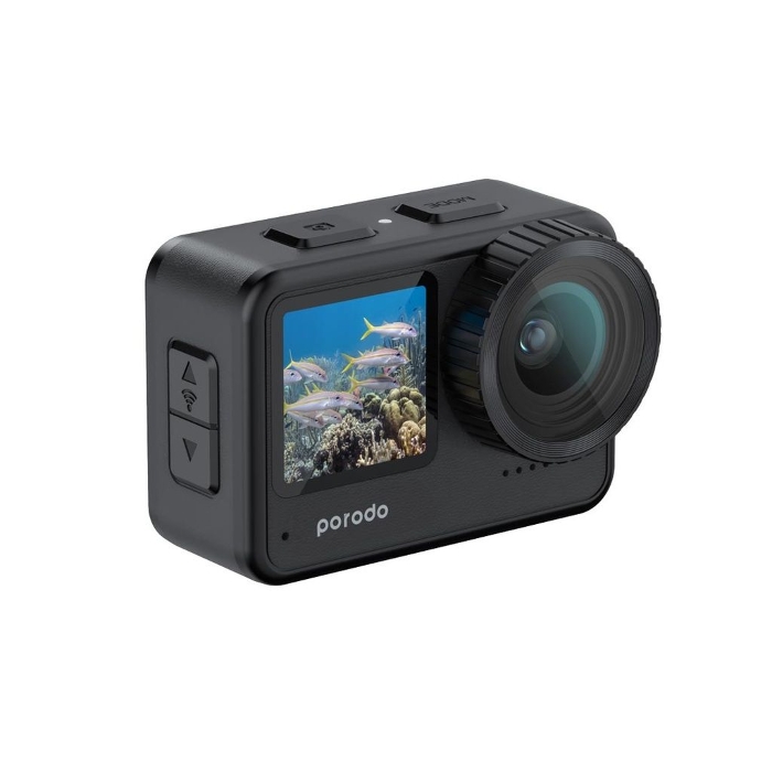 صورة Porodo Lifestyle كاميرا UHD Action المقاومة للماء بالكامل شاشة مزدوجة مع تثبيت الفيديو أسود  PD-5KACAM-BK