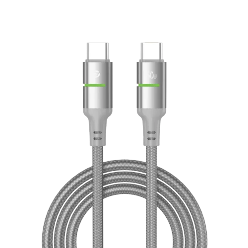 Show details for  Powero+ Lucent Alloy Braided Cable with LED Indicator Type-C to Type-C 60W 1.2m Grey PR-LCBD12CC-GY