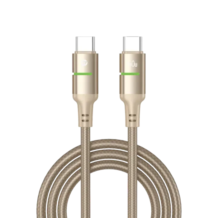صورة كابل مضفر من سبائك Powero + Lucent مع مؤشر LED من النوع C إلى Type-C 60W 1.2 متر من التيتانيوم الصحراوي PR-LCBD12CC-DT