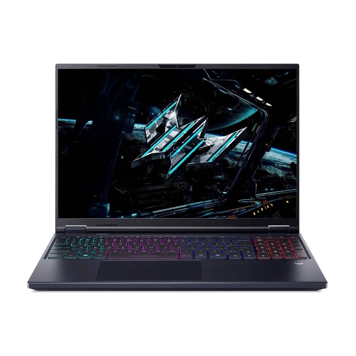 صورة لابتوب ألعاب Acer Predator Helios 16 AI، معالج إنتل كور Ultra 9 275HX، ذاكرة وصول عشوائي (RAM) سعة 16 جيجابايت DDR5، قرص SSD NVMe سعة 1 تيرابايت، بطاقة رسومات RTX 5090 سعة 24 جيجابايت، شاشة OLED WQXGA مقاس 16 بوصة، معدل تحديث 240 هرتز، لوحة مفاتيح بإضاءة خلفية RGB لكل مفتاح، نظام التشغيل Windows 11 Pro (مرخص)، أسود داكن | NH.QW2EM.001